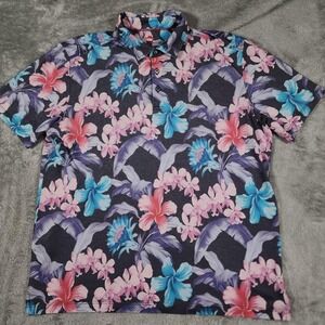 Tommy Bahama Polo Shirt‎ Mens Large Navy Floral Hawaiian Pima Cotton REPREVE